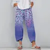 Kvinnors byxor Capris Comfy Fashion Flower Print Loose Casual Skin-Friendly Harem Pocket Streetwear