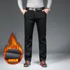 Jeans pour hommes 2021 Hiver Haute Qualité Coton Stretch Slim Droit Denim Pantalon Polaire Épais Chaud Business Casual Gris Noir