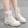 Jesień chłopiec dziewczyny skórzane buty dla dzieci moda retro polar ciepłe płaskie buty zima dzieci śnieg kostki botki casual