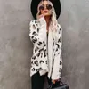 Fitshinling Fuzzy Leopard Long Cardigan Kobieta Czeski Slim Batwing Rękaw Overized Swetry Cardiagns dla kobiet Winter Coat 210810