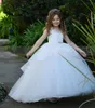 Mädchenkleider Elfenbein Spitze Polka Dot Tüll Blumenmädchenkleid für Hochzeit O-Ausschnitt Prinzessin Erstkommunion Kindergeburtstagskleid