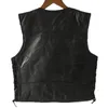 Gilets pour hommes Lacets latéraux pour hommes Gilet de moto en cuir noir réglable Biker Soft Sheepskin