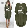 Jocoo jolee plus size t shirt klänning kvinnor avslappnade löst toppar älg tryck sundress med fickor avslappnad långa toppar streetwear vestidos 210619