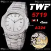 2021 TWF 5719 Cal A324 Automatique Montre Homme Acier Pavé Diamants Boîtier Argent Texture Cadran Bâton Glacé Diamant Bracelet Super Edition Bijoux Montres Puretime C03