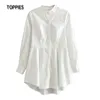 Toppies primavera branca blusa longo mulheres drapeado blusa vestido blusas mujer 210412