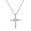 Enkelt kors Hängsmycke Halsband för kvinnor Koreanska Angel Wings Cross Zircon Fashion Silver Color Choker Chain Gift Smycken Partihandel