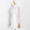 Léopard évider robe pour femmes col montant lanterne manches taille haute imprimer Mini robes femme mode 210520