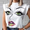 Elegant Women Blouse Lips Print Shirts Female Casual Stand Neck Pullovers Fashion Cartoon Printed Tops Shirt Blouse Outfit 210419