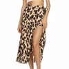 Skirts Women Chiffon Leopard Print Skirt High Waisted Bandage Long Sexy Split Streetwear M Size Brown