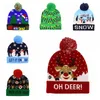 2021 15 styles Newarrival Bonnets de Noël Chapeaux Bonhomme de neige Elk Arbre de Noël à bride tricoté avec des boules et des lumières colorées LED Chapeau décoratif 9301 bon