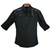 Sequin Tuxedo T-shirts Män Casual Slim Fit Långärmad Mens Klänning SHIRTS Nattklubb Party Prom Streetwear Kläder Social Shirt 210527