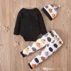 children Halloween clothing sets spring autumn boys girls pumpkin letter print long sleeve jumpsuit + long pants + hats climbing clothes outfits S1406