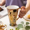 Retro pittura a olio Royal Bone China Gold raffigurante un piatto da caffè Tazza da tè pomeridiana inglese Set di tazze da tè in ceramica europea