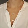 Collier multicouche en or pour femmes, ras du cou, pendentif à paillettes, chaîne de cou, bijoux cadeau, 2020