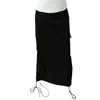Czarna Spódnica Sznurków Dla Kobiet Wysoka Waist Patchwork Kieszonkowy Nieregularny Hem Dorywczo Spódnice Kobiet Modne Odzież 210531