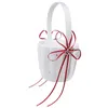 Cestini portaoggetti Cestino per ragazza di fiori da sposa a doppio cuore Decorazioni in strass di raso bianco Bomboniera da cerimonia rossa