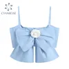 Big Bow Design Sexy Blaue Leibchen Blume Gespleißt Party Clubwear Tanks Tops Elegante Wrap Camis Strand Bar Streetwear Strap Tops 210417