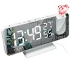 Väckarklocka LED Watch Table Dekor Spegel Klockor Despertador Radioprojektion med temperaturfuktighet Elektronisk skrivbord 210804
