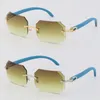 Yeni Çerçevesiz Vintage Güneş Gözlüğü T8200768 Ahşap Güneş Gözlükleri Mavi Ahşap Çerçeve Moda C Dekorasyon 18 K Altın Büyük Kare Çerçeve Erkek ve Kadın UV400 Lens