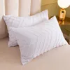 Simples White Bedding Set Onda Cubo Jacquard Duvet Capa Com Fronha Set Twin Cheio Rainha Rainha King Size Bedclothes 210706