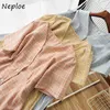 NEPLOE V-hals Pullover Korte Mouw Jurk Dames Hoge Taille Heup Een lijn Knielengte Vestidos Zomer Plaid Vintage Robe 210510