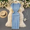 Spring Summer Women's Sexy Knitted Bodycon Dress Elegant Solid Colour Short Sleeve Vintage Femme Robe Korea Clothing 210514