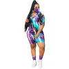 Tie Dye Damen-Trainingsanzug-Set, 2-teilig, Sommer-Outfits, Kurzarm-Oberteil, Übergröße 3XL 4XL 5XL, zwei passende Biker-Kleidungssets, Damen-Trainingsanzüge