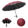 Parapluie inversée automatique 12 nervures avec rayures réfléchissantes LED nuit lumière coupe-vent double double pliage 210626