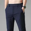 Autumn Pants Mens Stretch Korean Casual Slim Fit Elastic Waist Jogger Business Classic Trousers Male Black Gray Blue 28-38 210930