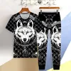 Men's Tracksuits Summer Sports Tracksuit Mens Short Sleeve T-shirt 3D Print Tiger Tshirt + Casual Pants Trousers 2 Two Piece Set Fashion Clo