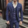 ( Jacket + Vest + Pants ) Fashion Boutique Mens Plaid Formal Business Suit 3 Piece Set Men's High-end Casual Suits Wedding set