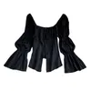 DEAT Women Asymmetrical Split Shirt Square Collar Long Flare Sleeve Fashion Temperament Spring Summer 11D1842 210709