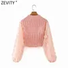 Zevity femmes mode Appliques en mousseline de soie lanterne manches Patchwork court tricot pull dames Chic pulls hauts S631 211120