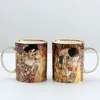 Klimt beijo porcelian canecas xícaras de café com colher gustav klimt osso china presente de aniversário de casamento escritório drinkware 220224