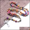 Pendentif Colliers Pendentifs Bijoux Rose Perle Couleur Croix Chapelet Collier Christ Jésus Religieux À La Main Prière Chrétienne 581 Z2 Drop De