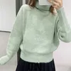 TRAF Women Fashion Soft Touch Loose Knitted Sweater Vintage High Neck Long Sleeve Female Pullovers Chic Tops 210415