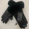 fashion leather gloves and wool touch screen rabbit skin cold resistant warm sheepskin parting finger
