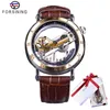 LMJLI - Forsining doppio lato trasparente in pelle marrone impermeabile automatico orologi da uomo top brand di lusso scheletro orologio da polso creativo