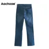Aachoee Full Length Jeans Mulheres Mulheres Retro Zipper Mosca Calças Longas Feminino Casual 100% Algodão Lady Calças Mujer Pantalones 210413