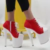 20 cm de tacón alto Lona roja Blacklight Sneaker Zapatos Plataforma Stripper Baile exótico Tacón alto