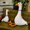 Simulation Bow Goose Plush Toy 80cm big lifelike White Goose Hug Pillow Stuffed Plushie Duck doll toys for Children Birthday Y211119