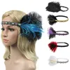 Akcesoria do włosów Czarny Rhinestone Zroszony Zespół Cekinowy 1920s Vintage Gatsby Party Headpiece Kobiety Flapper Feather Headband