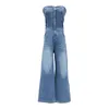 Dames Strapless Mouwloze Volledige Lengte Blauw Denim Jumpsuit Refatie Holiday Beach Sexy Pocket J0084 210514