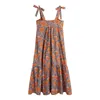 Vintage chic sleeveless women dress summer camisole floral print lady long Fashion casual female 210430