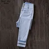 Plus storlek hög midja knapp upp vit blå skinny cut jeans sammet 5xl streetwear super stretch bodycon casual denim varm fleece 211129