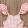 2021 Baby Mädchen Sommer Rüschen Kleider Kinder Ärmellose Nette Plaid Print Oansatz A-linie Kleid Prinzessin Kleider für Mädchen Q0716