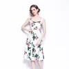 Summer Women Rose Print Strap Dress White Sleeveless Vest A-Line With Lining Female Vestidos 210514