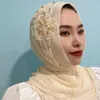 Ethnic Clothing Eid Elegant Muslim Women Lace Flowers Headwrap Dubai Hijab Islamic Scarf Hair Wrap Turban Arab Instant Cap Headscarf Hats Sh