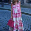 Lång klänning för kvinnor mode tryck v nacke ärmlös kvinnlig maxi casual lös strand bohemian sommar vestido largo 210515