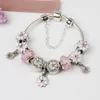 925 Sterling Silver Murano Lampwork Charm Bead fit European Pandora Bracelets Women DIY Pink Magnolia Cherry Blossom Daisy Charm Beads Snake Chain Fashion Jewelry